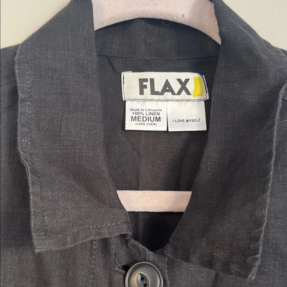 FLAX Black Linen Chore Jacket, M - Picture 3 of 5